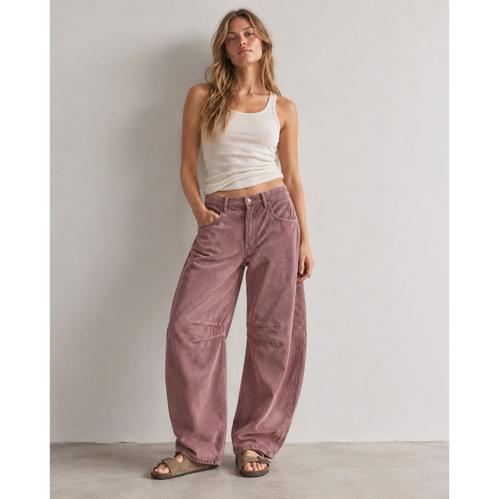 NWT We The Free Good Luck Barrel Pants Womens 29 Withered Rose Corduroy Boho